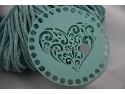 Víko/dno na košík 14,5cm - srdce ornament mint