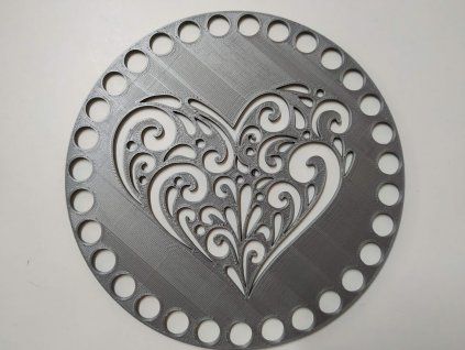 Víko/dno na košík 14,5cm - srdce ornament stříbrno-šedá