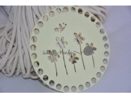 Víko/dno na košík 14,5cm - kytky s motýlem vanilka