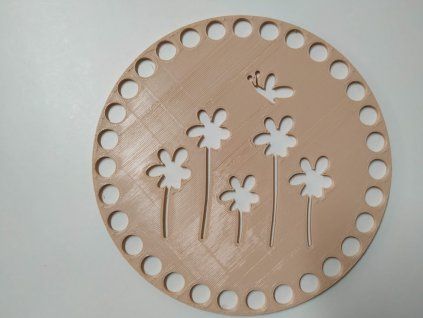Víko/dno na košík 14,5cm - kytky s motýlem béžová