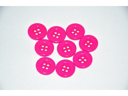 Knoflík plastový čtyřdírkový 18mm zářivá růžová