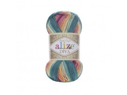 Příze Diva batik 4572 oranžovo-zeleno-žlutá