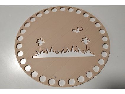Víko/dno na košík 14,5cm - motýly tráva béžová