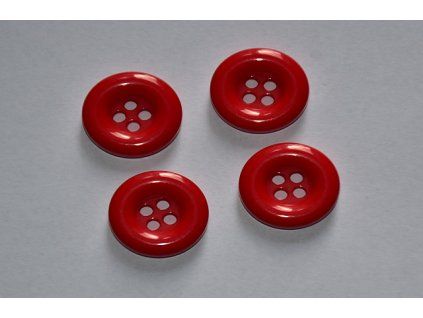 Knoflík plastový čtyřdírkový 18mm červená