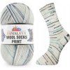 Příze Wool socks print - S61-07 smetanová tyrkysovo-modrý proužek
